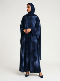 Navy Blue Abstract Marble Print Open Abaya