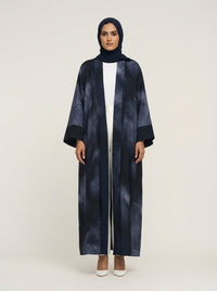 Navy Blue Abstract Print Open Front Abaya