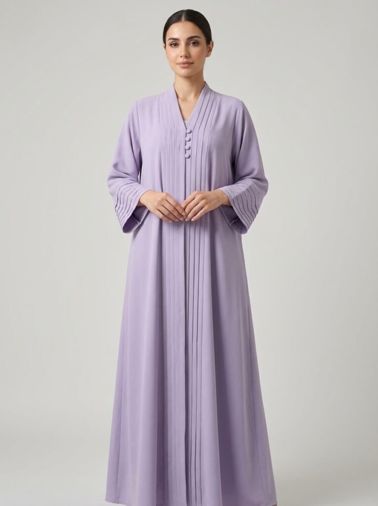 Lilac Pleated Front Abaya with Button Details Ready for the next one