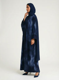 Navy Blue Abstract Marble Print Open Abaya