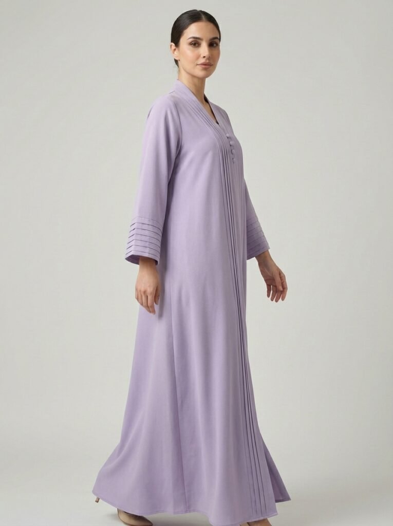 Lilac Pleated Front Abaya with Button Details Ready for the next one