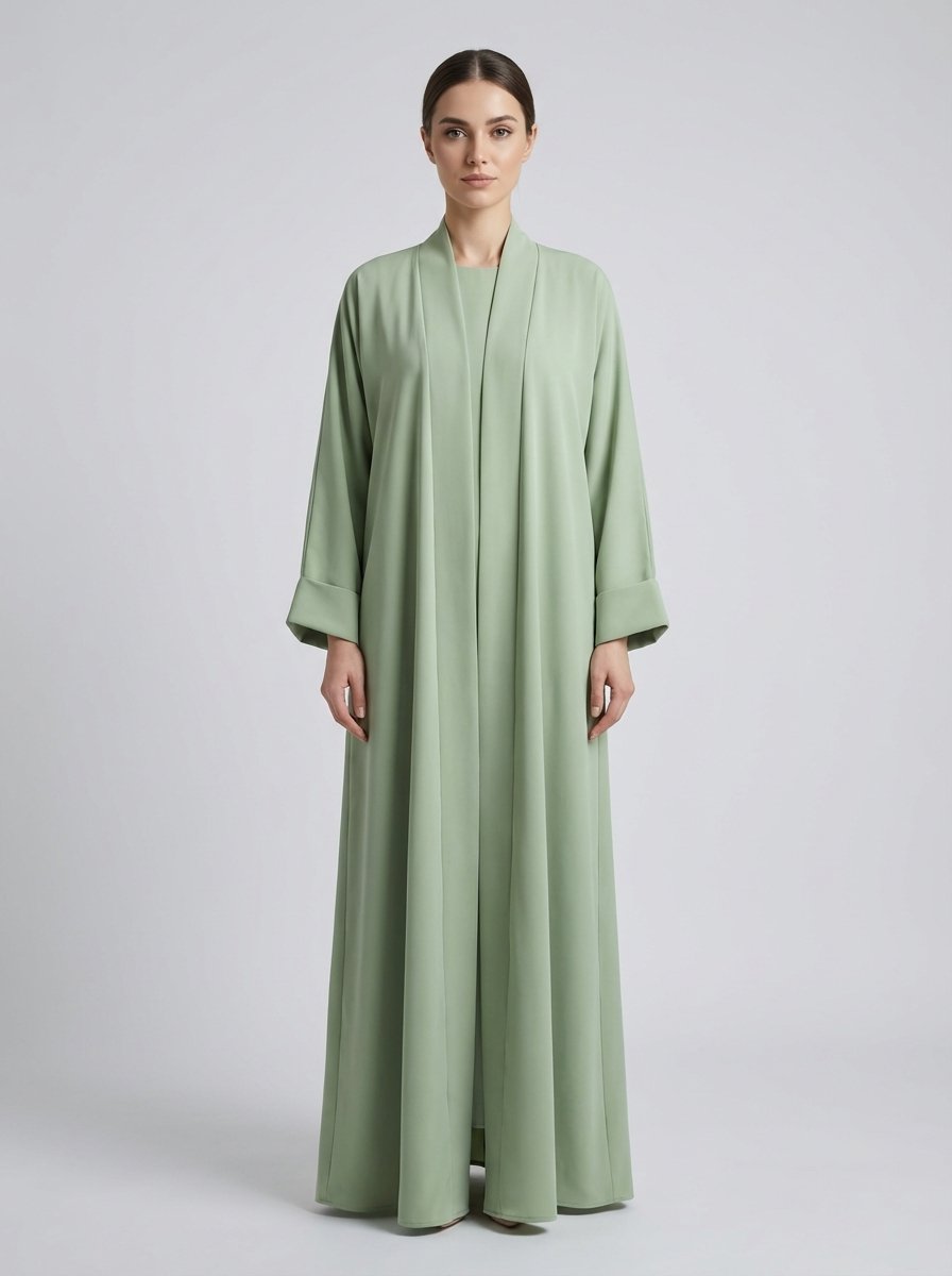 Classic Sage Green Open Front Abaya Set
