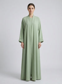Classic Sage Green Open Front Abaya Set