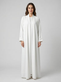Classic Pure White Open Front Abaya Set