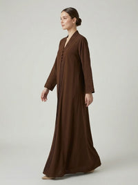 Chocolate Brown Pleated Front Abaya with Button Details