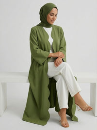 Olive Green Scalloped Edge Open Front Abaya