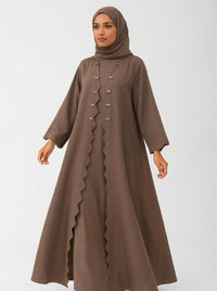 Mocha Brown Scalloped Edge Abaya with Bow Accents