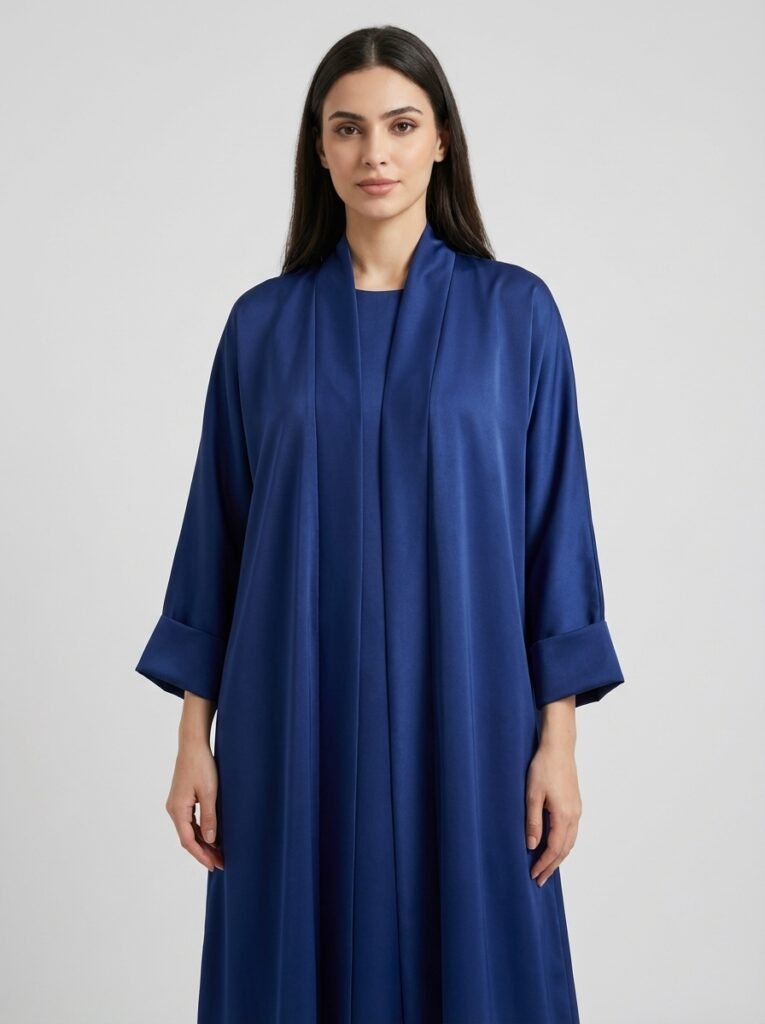 Classic Royal Blue Open Front Abaya Set