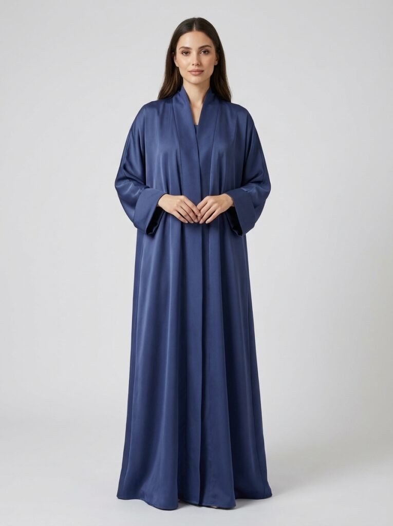 Classic Dusty Blue Open Front Abaya Set