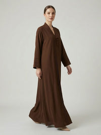 Chocolate Brown Pleated Front Abaya with Button Details