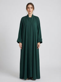 Classic Forest Green Open Front Abaya Set