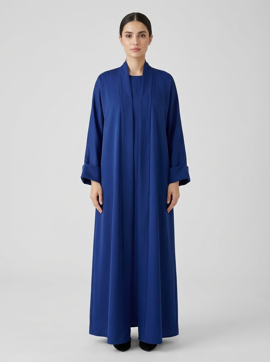 Classic Royal Blue Open Front Abaya Set
