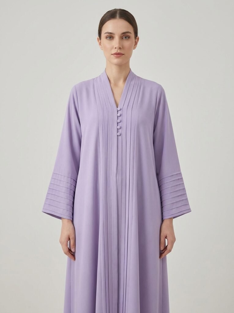 Lilac Pleated Front Abaya with Button Details Ready for the next one
