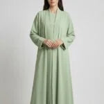 Classic Sage Green Open Front Abaya Set