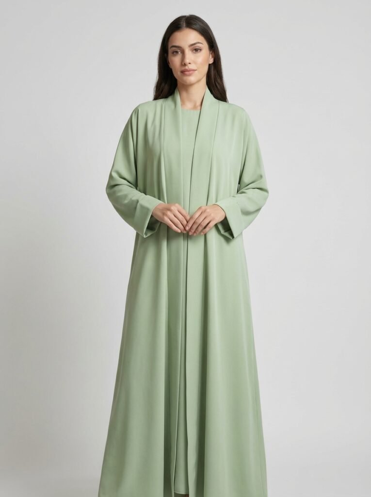 Classic Sage Green Open Front Abaya Set