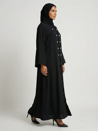 Classic Black Scalloped Edge Abaya with Bow Accents