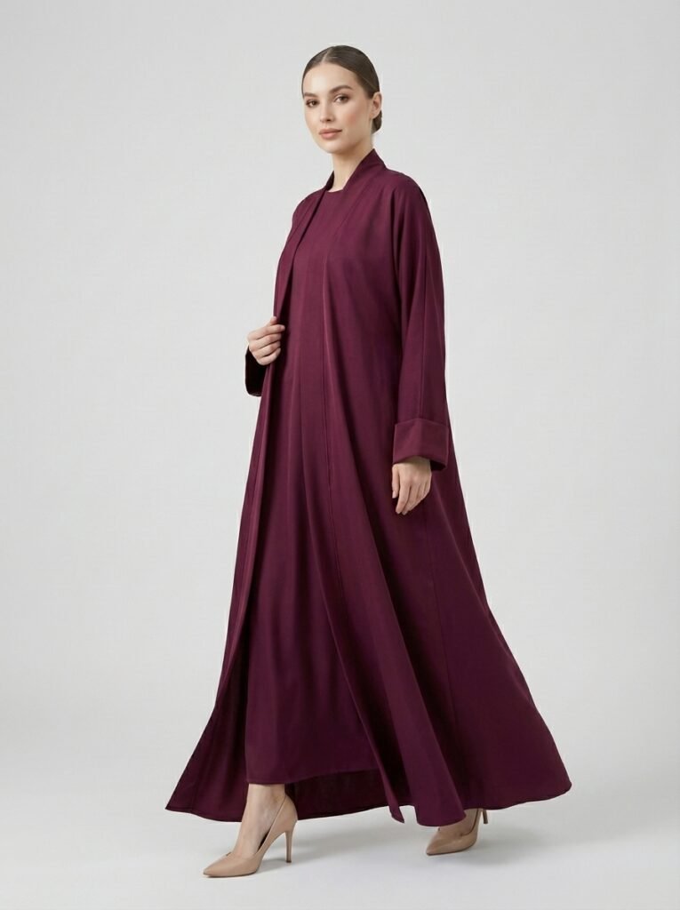 Classic Plum Open Front Abaya Set
