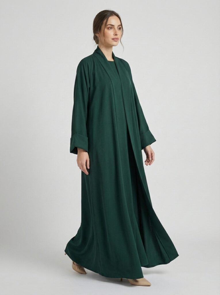 Classic Forest Green Open Front Abaya Set
