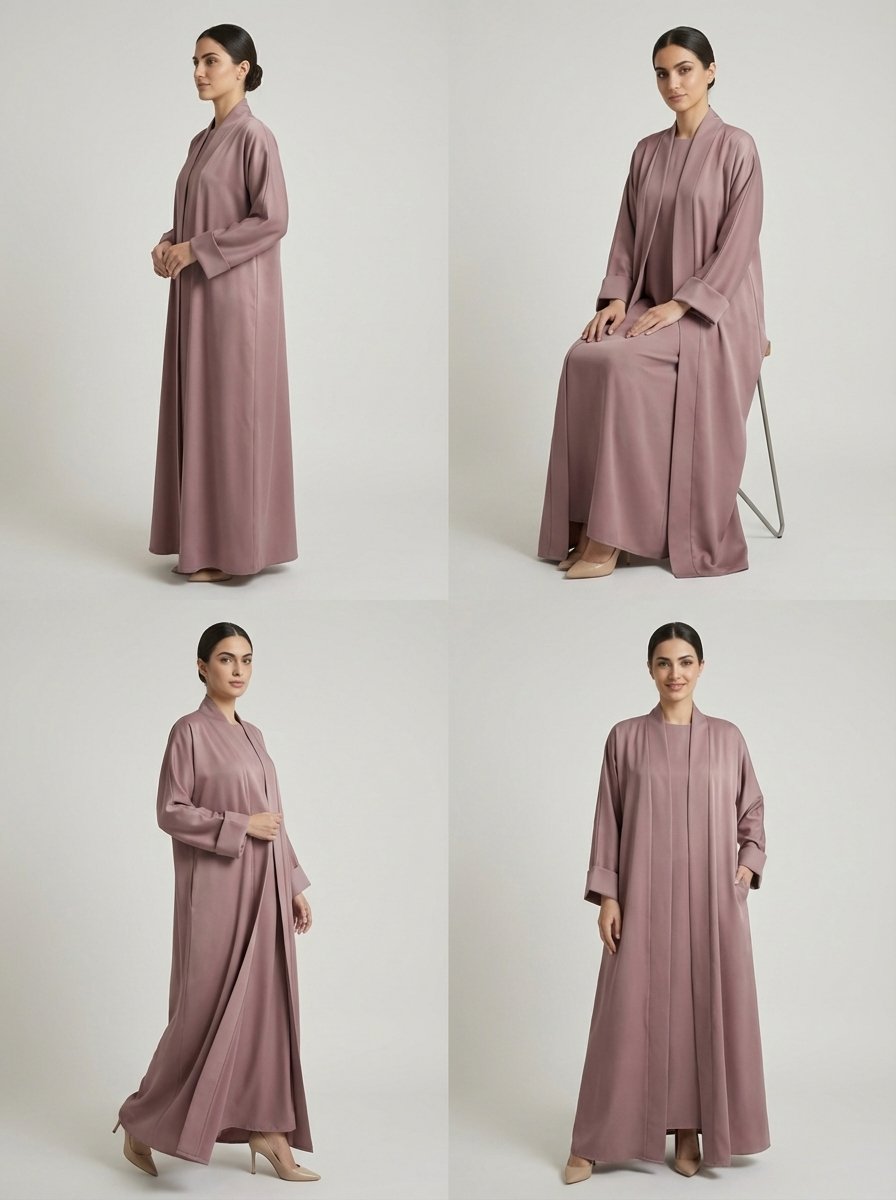 Classic Dusty Mauve Open Front Abaya Set