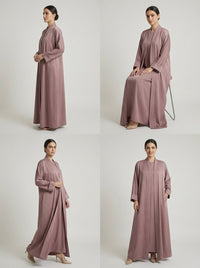Classic Dusty Mauve Open Front Abaya Set