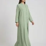 Classic Sage Green Open Front Abaya Set