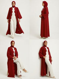 Deep Red Scalloped Edge Open Front Abaya