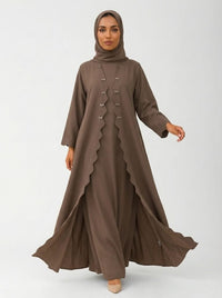 Mocha Brown Scalloped Edge Abaya with Bow Accents