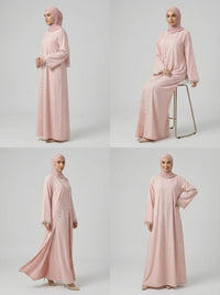 Blush Pink Scalloped Lace Trim Open Front Abaya