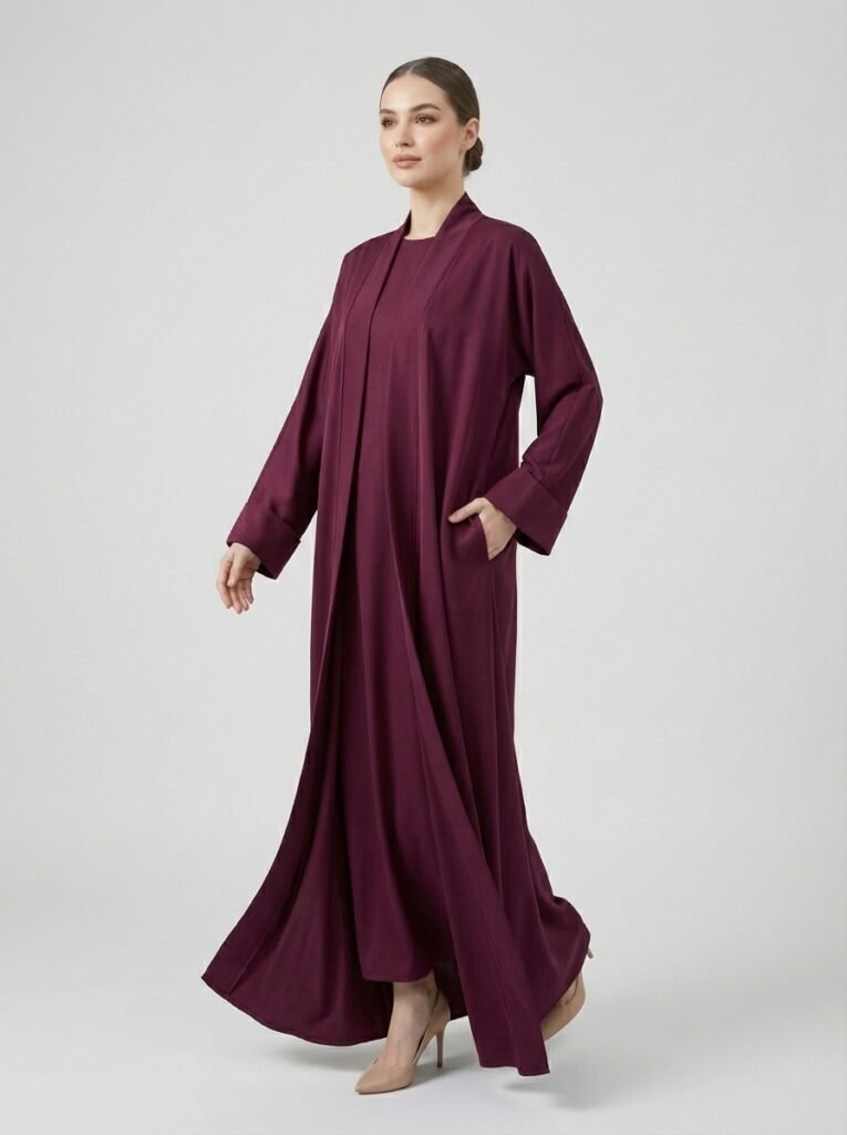 Classic Plum Open Front Abaya Set