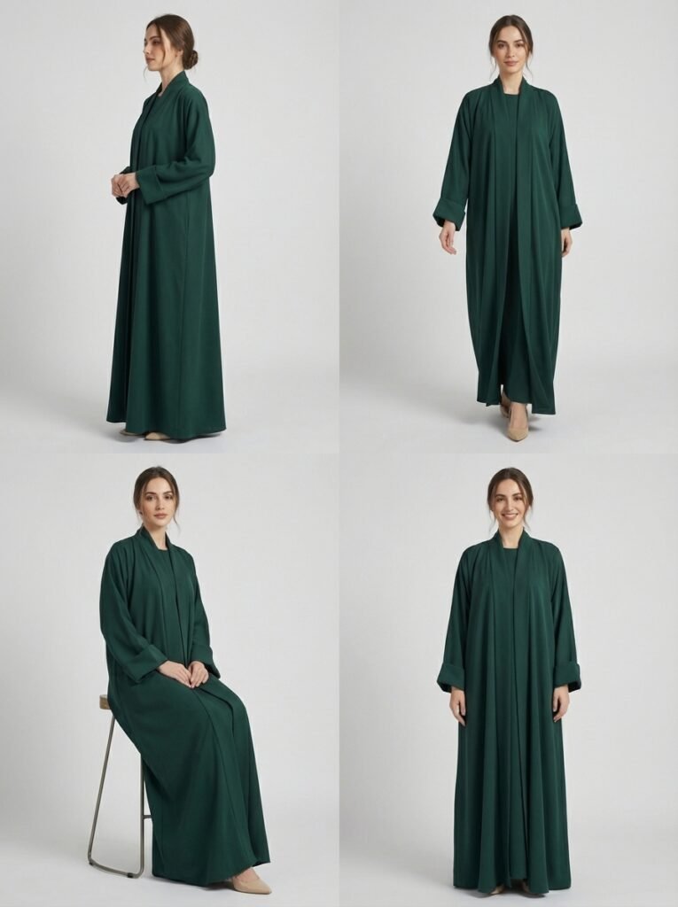 Classic Forest Green Open Front Abaya Set