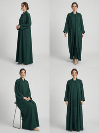 Classic Forest Green Open Front Abaya Set