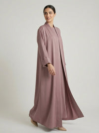 Classic Dusty Mauve Open Front Abaya Set