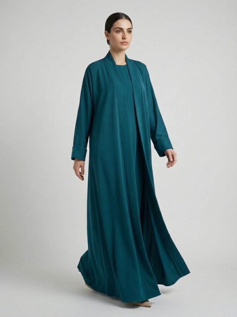 Classic Teal Open Front Abaya Set