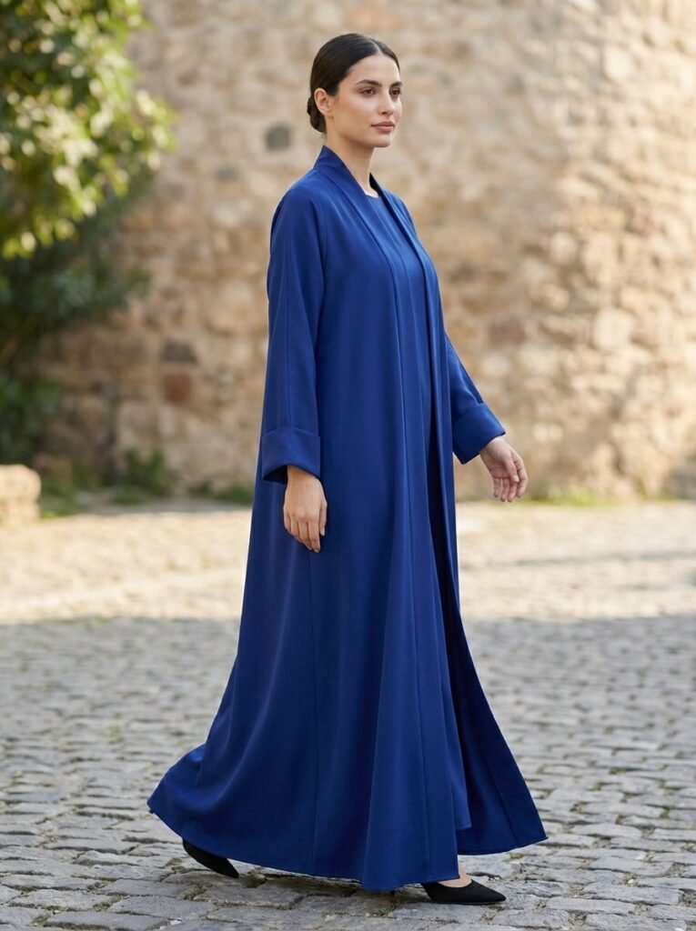 Classic Royal Blue Open Front Abaya Set