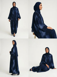 Navy Blue Abstract Marble Print Open Abaya