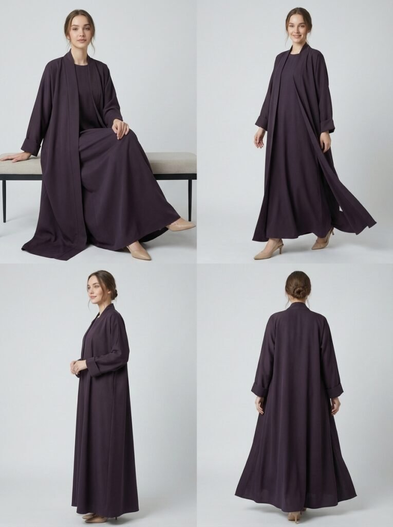 Classic Dark Espresso Open Front Abaya Set
