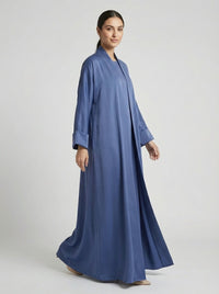 Classic Dusty Blue Open Front Abaya Set