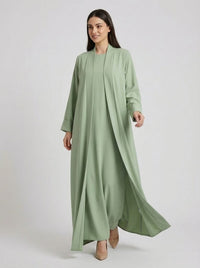 Classic Sage Green Open Front Abaya Set