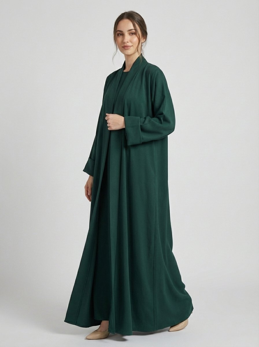Classic Forest Green Open Front Abaya Set