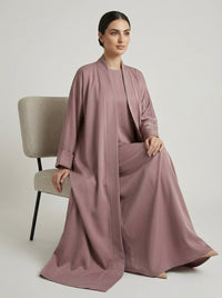 Classic Dusty Mauve Open Front Abaya Set