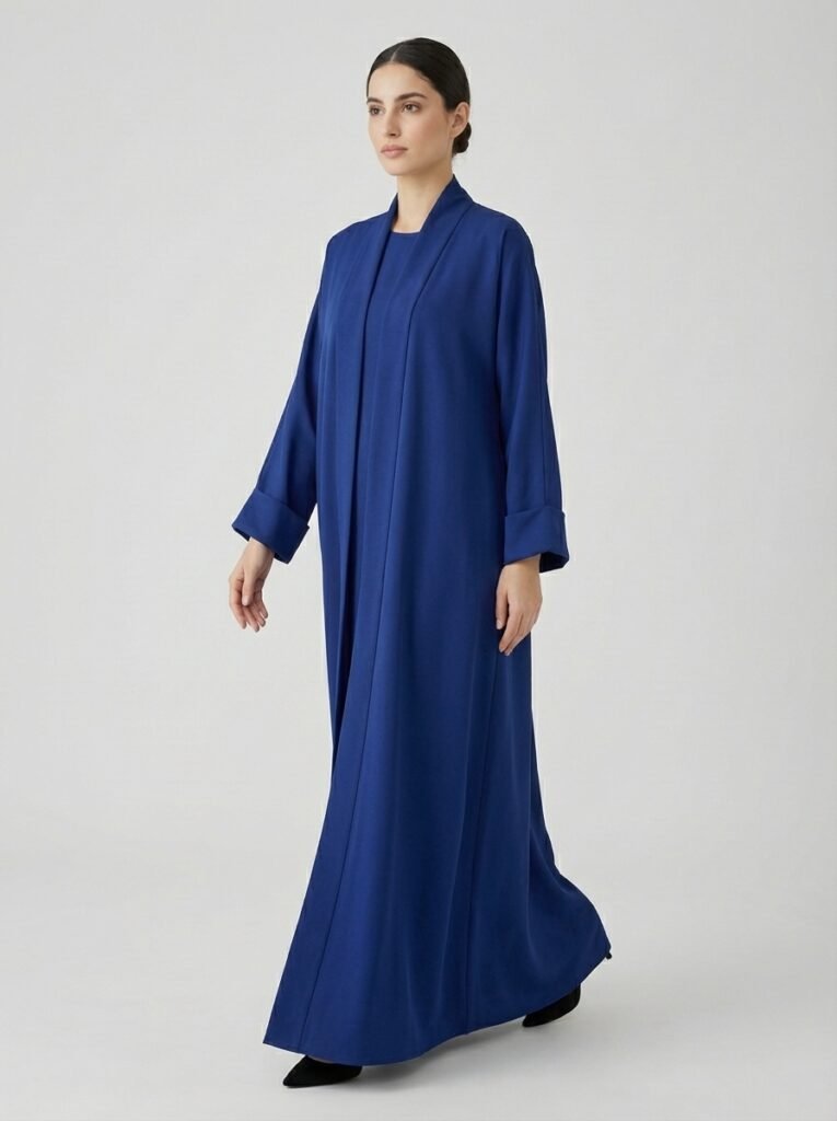 Classic Royal Blue Open Front Abaya Set