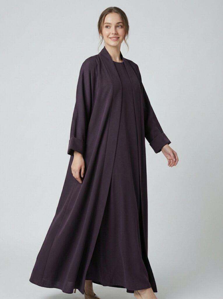 Classic Dark Espresso Open Front Abaya Set
