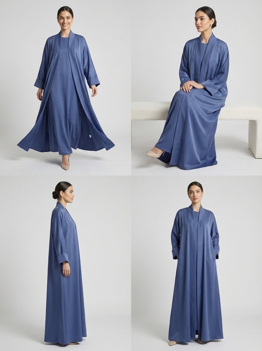 Classic Dusty Blue Open Front Abaya Set