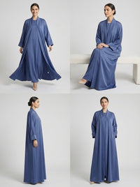 Classic Dusty Blue Open Front Abaya Set