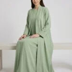Classic Sage Green Open Front Abaya Set