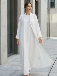 Classic Pure White Open Front Abaya Set