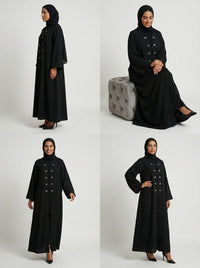 Classic Black Scalloped Edge Abaya with Bow Accents