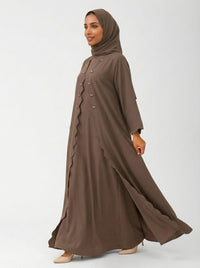 Mocha Brown Scalloped Edge Abaya with Bow Accents