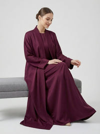 Classic Plum Open Front Abaya Set