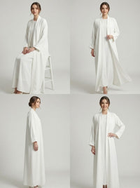 Classic Pure White Open Front Abaya Set